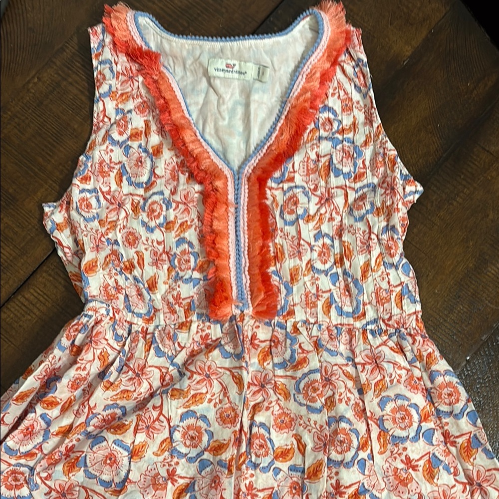 Vineyard Vines Orange and Pink Ruffled Fitted Blouse